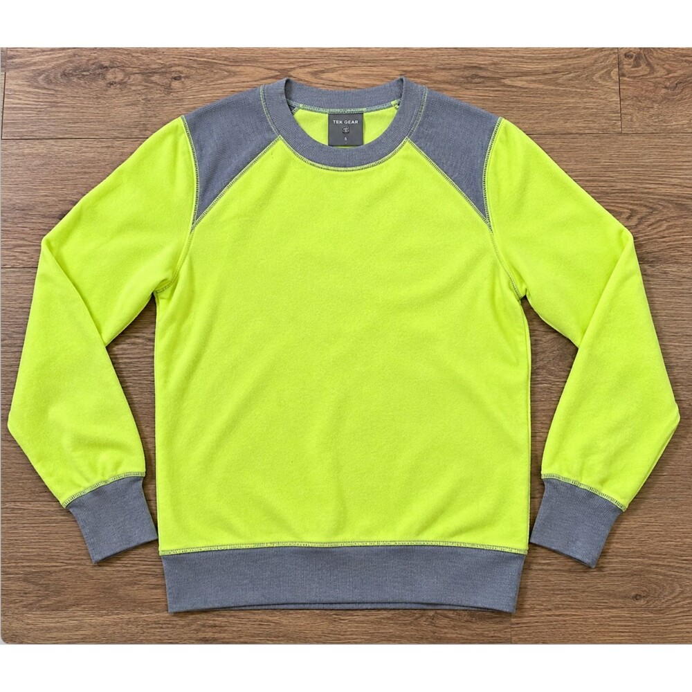 Tek Gear Fleece Pullover Sweatshirt Womens S Neon Yellow Athletic Workout Active